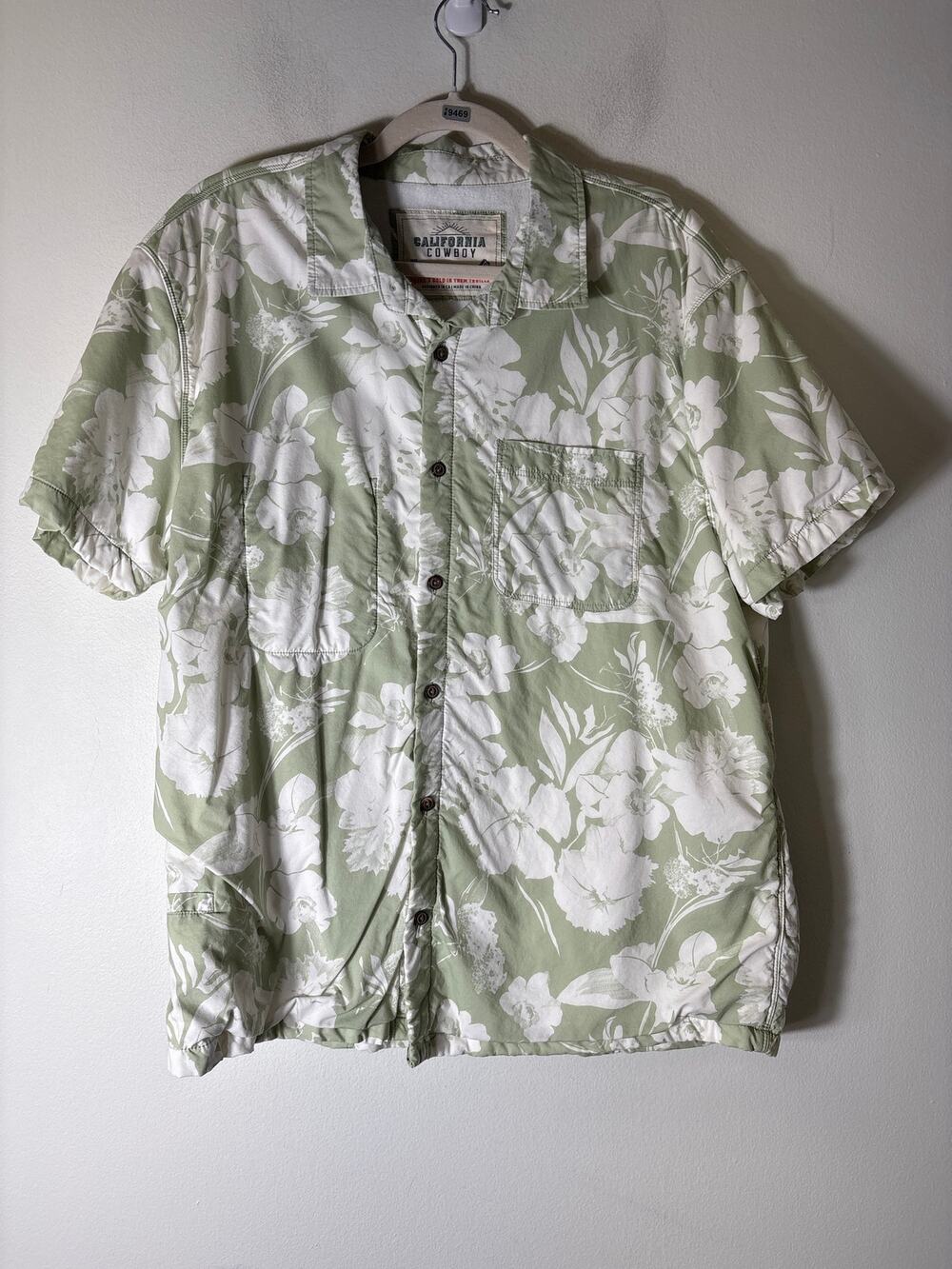 California Cowboy Green White Short Sleeve Button Down Shirt Sz XL